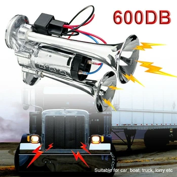 Многофункционална въздушен клаксон с двойна тръба 12 600 DB, авто АВТОБУС, лодка, тромпет, супер силен рог, комплект тонколони за мотоциклети
