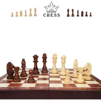 Шахматен комплект голям 45*45*4 см, дървени сгъваеми традиционните класически фигури от масивно дърво, шахматна дъска от орехово дърво, детска подарък игра