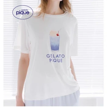 Облекло за стая, лятна дамска пижама Gelato Pique, тениска със сладолед и газирана вода, панталони с къс ръкав