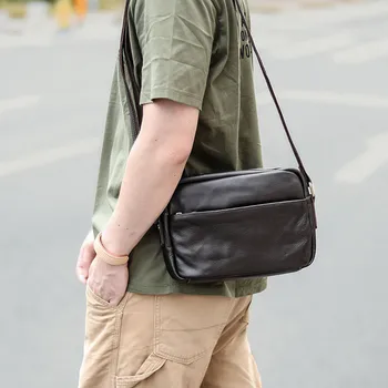 Градинска ежедневни висококачествена мъжка чанта през рамо от телешка кожа на първия слой, модерна чанта почивен ден от мека естествена кожа, за юноши, чанта през рамо