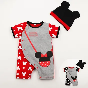 Детски дрехи Disney, раница с принтом Мики Маус, дрехи за проследяването стъпки пълзи, дрехи за деца с къси ръкави, памучен дрехи с анимационни герои, 2 комплекта шапки