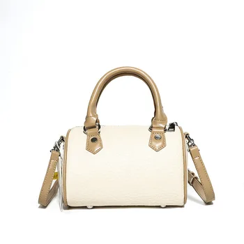 Бяла чанта от естествена кожа, дамски чанта на едно рамо, нов преносим кожена чанта