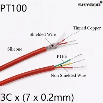 3 проводниците PT100 термопарный тел силикон OD 4,5 мм, с изолация от PTFE Луженая мед екраниран компенсация на кабел от неръждаема стомана Червено