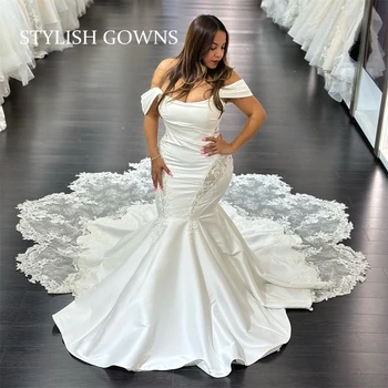 Луксозно ново бялата сватбена рокля с аппликацией във формата на сърце сватбена рокля Русалка вечерни рокли дантелено Vestido invitada един Boda