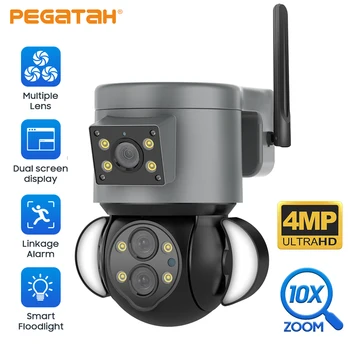 PEGATAH 4MP WIFI Фотоапарат с 10-Кратно Увеличение, Двухобъективная Външна Камера, Автоматично Проследяване, Двупосочна Аудио, Цветна Камера за Нощно Видеонаблюдение