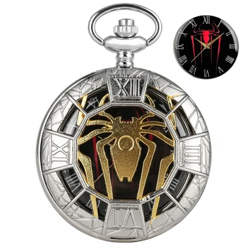 Стръмни джобен часовник с кухи кварцов дисплей във формата на паяк, реколта висящи часовници със сребърна огърлица-на веригата за мъже и жени reloj de bolsillo