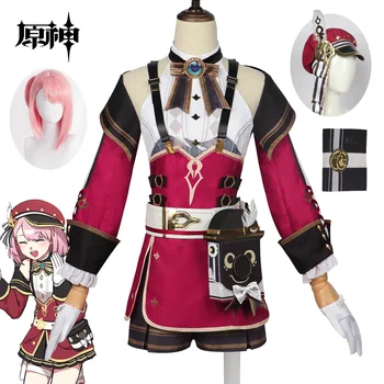 Нов костюм за cosplay Genshin Impact Charlotte, перука, форма Fontaine, дрехи за момичета, аниме, шапка за cosplay, дрехи за парти на Хелоуин