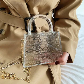 Прозрачна акрилна чанта с кристали, дамски модни чанти през рамо с веригата за парти, вечерна чанта Bolsos Para Mujer