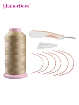 Инструменти за изграждане на уточных коса, розово изкормвача за шевове и извити игла от розово злато, игла за коса, дебела полиестерна нишка