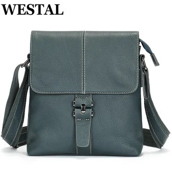 WESTAL, тъмно синя чанта през рамо за мъжа, чанти през рамо от естествена кожа, ежедневни модни странични чанти-прашка за 9,7-инчов iPad