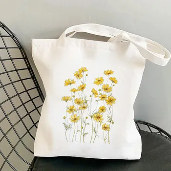 Жълта чанта-тоут с флорални принтом Cosmos, дамски чанти-купувач в стил харадзюку, женствена чанта за пазаруване, дамски холщовая чанта