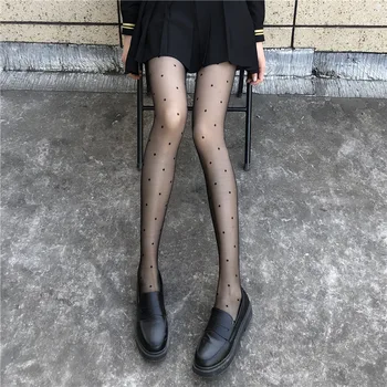 Чорапи на точки в модерен стил с лък в грах, тънки черни копринени дамски секси чорапогащник за гореща момичета, чорапи Meia Calça на едро