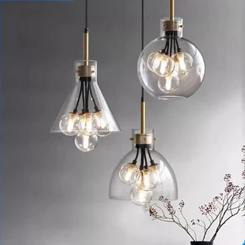 Модерен окачен лампа с прозрачна стъклена топка, окачена лампа, полилеи за хола, маса за хранене, тавана лампа, осветителни тела за дома