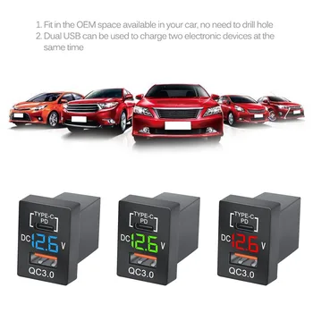 Ново зарядно устройство QC3.0 USB, зарядно за кола PD Type-C, зарядно устройство с led зелен цифрово вольтметром за нова Toyota Quick Charge