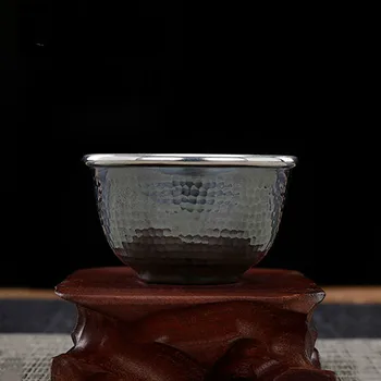 Сребърна чаена чаша от сребро 999 проба ръчно изработени, чеканная старата чайна церемония, у дома, в ретро стил, малка чаена чаша от сребро