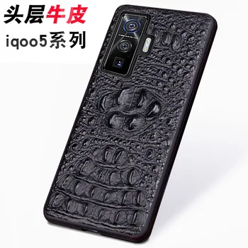 Нов луксозен калъф за телефон от естествена кожа с 3d крокодилска глава за Vivo Iqoo 5 Pro, калъф за Vivo Iqoo5 Pro, bag-чанта за носене