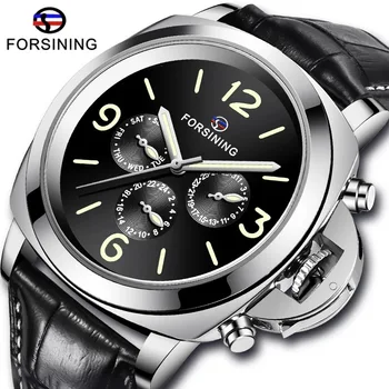 Модерен мъжки часовник Forsining, висок клас марка, автоматични механични мъжки луксозни класически черен часовник с каишка от естествена кожа Relogio Masculino