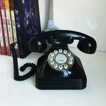 Ретро стационарен телефон Ретро-стационарен кабелен телефон с кнопочным избиране Настолен телефон за украса на дома офиса -черен