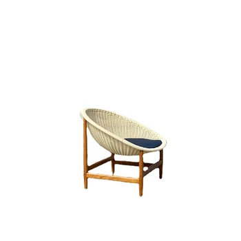 Най-новият дизайн на градинския стол от PE ратан с дървена основа за градински мебели