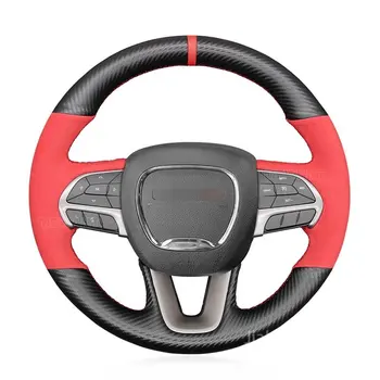 Червен кожен калъф за волана на колата е от въглеродни влакна за Dodge Challenger Charger 2015-2021 Durango 2018-2021 САМ по индивидуална заявка
