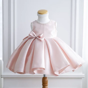 Рокли за новородени момичета, расшитое мъниста розово дантелено рокля от тюл с голям нос, детско празнично рокля за кръщението на 1 година, дрехи за рожден ден, рокля за кръщение на бебета