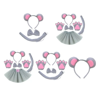 Комплект костюм мишка, мишка уши, превръзка на главата, опашката, носи вратовръзка, ръкавици, поли-пакет за деца 066C