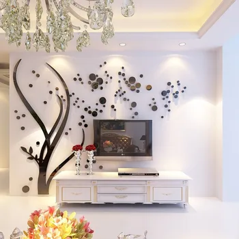 Открий Акрилни Огледално стикери за стена под формата на Дърво за Дневна, Осеяна със Звезди, 3d стикер на стената, Модерен Домашен интериор 