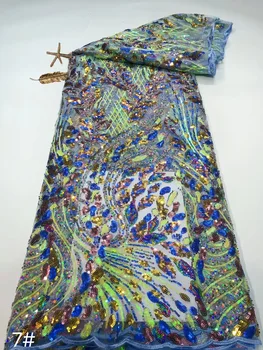 Африканска класическа своеобразна тежка лейси плат, ръчно изработени beaded, френска висококачествен луксозен плат с пайети, Нигерия за сватбена рокля