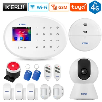 KERUI W204 Wifi GSM домашни алармени системи 2,4-инчов тъчпад APP Control Вратата сензор Инфрачервен сензор за движение, Сензор за дим