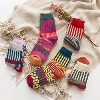 Есенно-зимни кашмир чорапи, дамски чорапи с двойна игла, удебеляване и топлина, дамски чорапи от домакинството е заек вълна, вертикални ивици, литературен