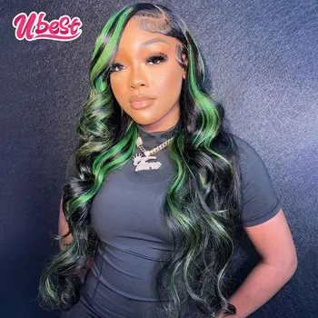 Ubest HD перука, завързана отпред, обемна вълна, зелени 13x6, естествени човешки косми, дантелени предни перуки за жени, къдрави перуки с Т-образно деколте