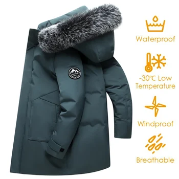 2023, есенно-зимни мъжки ветрозащитная naka яке, палто, мъжки топло яке с качулка в бяло утином топола, паркове, палто с множество джобове, мъжки