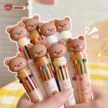 Химикалка писалка Kawaii Bear, цветно мастило гел химикалки, 10 цвята, дръжки за подпис, корейски, офис консумативи, подаръци за деца, ученически канцеларски материали