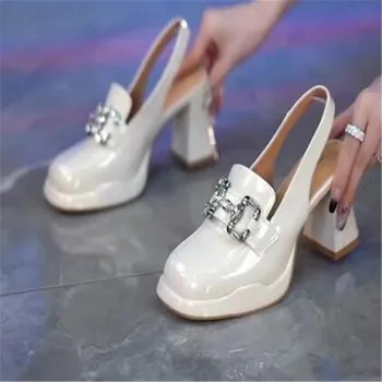 2023 Нови дамски модни обувки на висок ток с квадратни пръсти на платформа и висок ток в стила на тялото-черен цвят