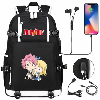 Нова раница аниме Kawaii Fairy Tail USB за момчета и момичета, чанта за книги, юношески и студентски ученически чанти, дамски, Мъжки чанти и калъфи за лаптоп, пътни чанти за рамо