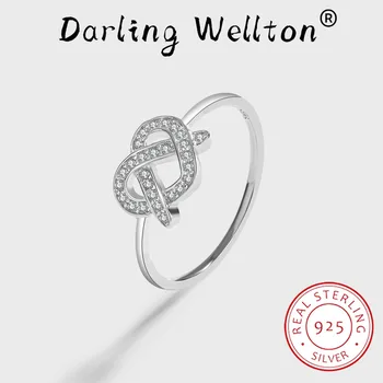 Класически пръстен с пълна диамантен пръстен във формата на сърца за влюбени жени, оригинално бижу от сребро S925 проби, подарък за Свети Валентин, бижута