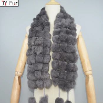 2023 Зимата женски шал от естествена кожа, шалове с топки от естествена кожа заек Рекс, руски мил женски модерен топла кожа шал, многоцветен
