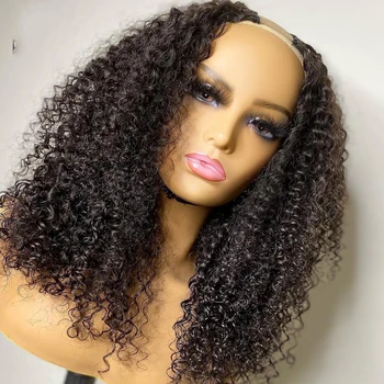 Дългата къдрава U-образна форма на перука от човешка коса европейски производство Реми, 24-инчов бесклеевой еврейския мек перука от естествен цвят за черни жени всеки ден
