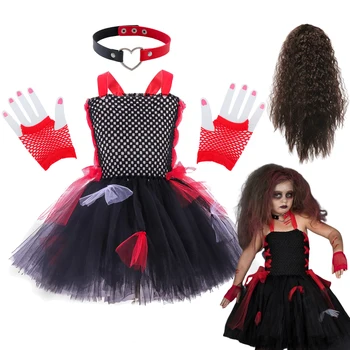Костюм на вампир за момичета на вси, празнична дрехи за малките момичета, cosplay на Дявола, сетчатое рокля-пакет за карнавала, елегантна детска рокля от тюл