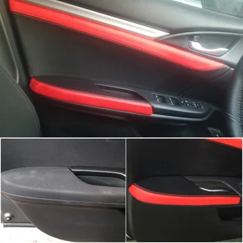 За Honda Civic 10-то поколение 2016 2017 2018 2019, автомобилни вътрешна панелите на вратите от микрофибър, капак подлакътник, черен с червено сращиванием