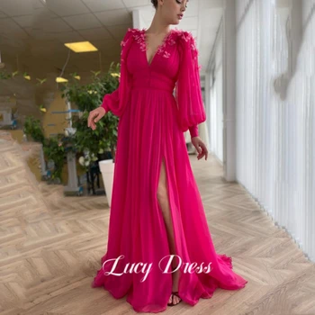 Рокля Lucy за жени, сватбена вечерна рокля, рокля за абитуриентски бал с прерязано, 2023, шифоновое рокля с пищни ръкави и се прави извод за сватбената церемония