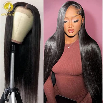 Бесклеевые перуки, изработени от човешка коса 4x4, прозрачни прав перуки с дантелен закопчалка за жени 24-30 см, бразилски перуки от естествена коса Remy