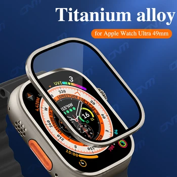 Закалено стъкло за Apple Watch Ultra 49 мм и защитно фолио за екран от титанова сплав метална защитна рамка iWatch серията Ultra Аксесоари