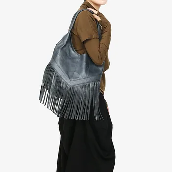 2023 Нова дамска чанта от естествена кожа, дамски чанта през рамо, ежедневна чанта с пискюли