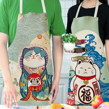 Японски сладки кухненски престилки Лъки Котка за жени, които обучават храна, детски ленена престилка за печене, аксесоари за кафе
