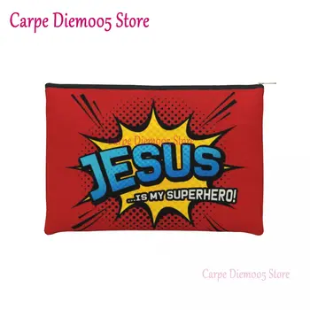 Подарък чанта за тоалетни принадлежности в християнската вяра по поръчка, женски органайзер за козметика Jesus Is My Superhero, женски, определени за съхранение на козметика, чанта за козметика