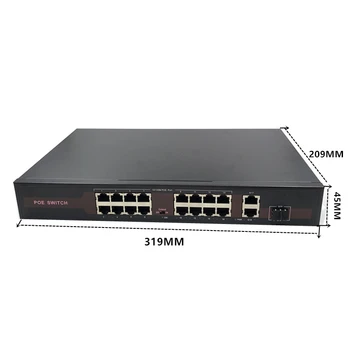 Комутатор Ethernet POE 48 с 16 (100 М) + 2 (1000 М) + 1SFP порта, IEEE 802.3 af /at Идеален за IP камери /на безжични системи за APcamera