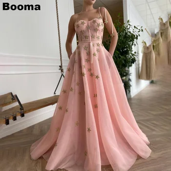 Booma Розови и дълги рокли за абитуриентски, вечерни рокли без презрамки под формата на звездна мрежа, вечерна рокля с джоб, вечерна рокля