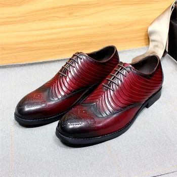 Мъжки оксфордские обувки от естествена кожа, дантела, луксозни вечерни офис официални обувки, ръчно изработени, дизайнерски вечерни обувки с декорация във формата на крылышек