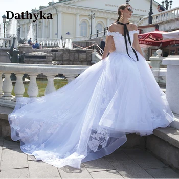 Dathyka, модерно сватбена рокля с открити рамене, дантела, за булката, сватбена рокля с кружевными апликации, за жени, Vestidos De Новия Brautmo